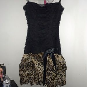 Strapless Black & Leopard Party Dress
